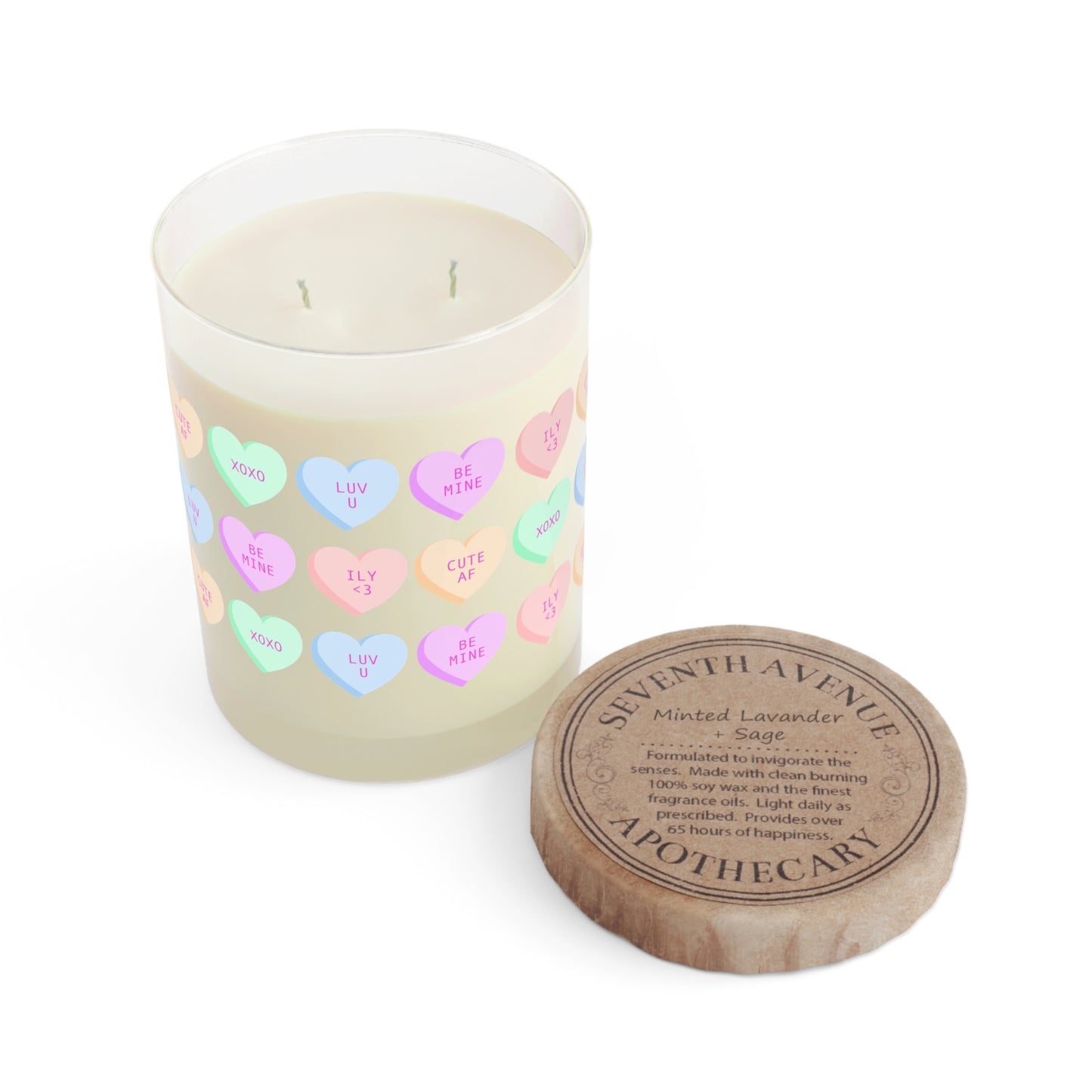 V-Day Heart Patterned Scented Candle - Full Glass, 11oz