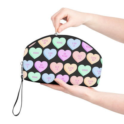 V-Day Hearts Patterned Black Makeup Bag