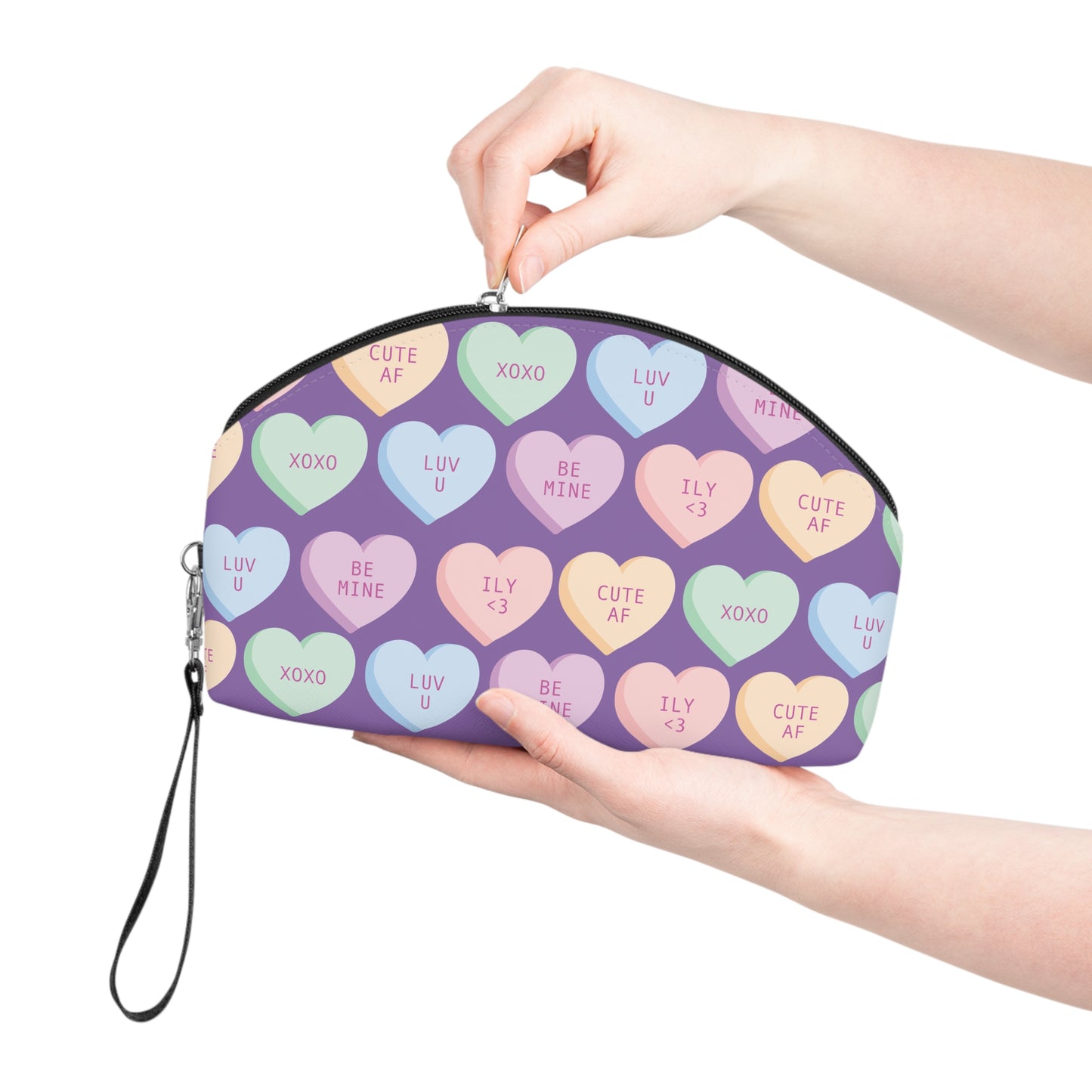 V-Day Hearts Patterned Purple Makeup Bag