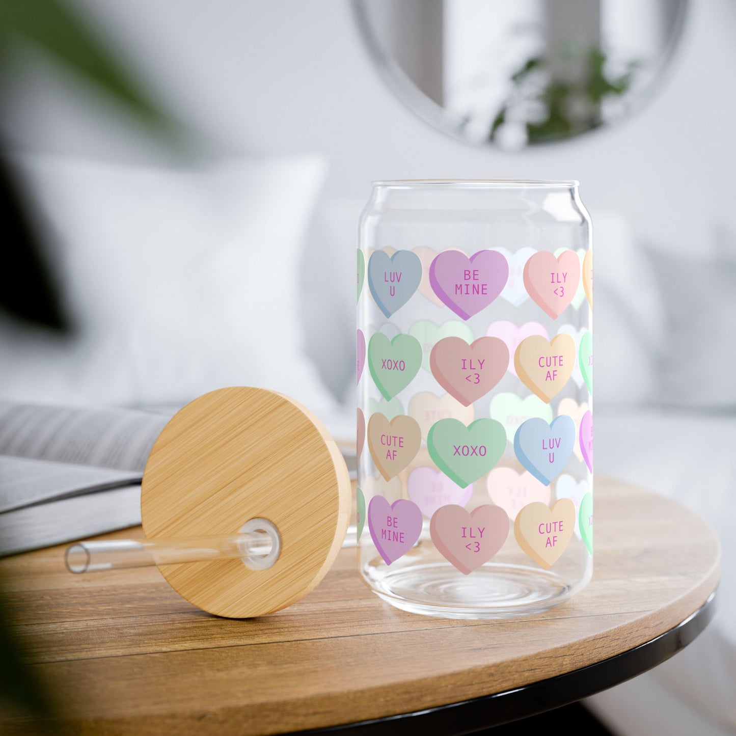 V-Day Heart Patterned Sipper Glass, 16oz