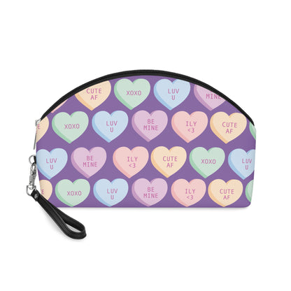 V-Day Hearts Patterned Purple Makeup Bag