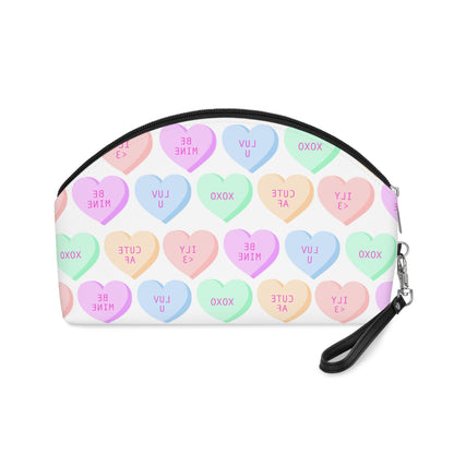 V-Day Heart Patterned White Colored Makeup Bag