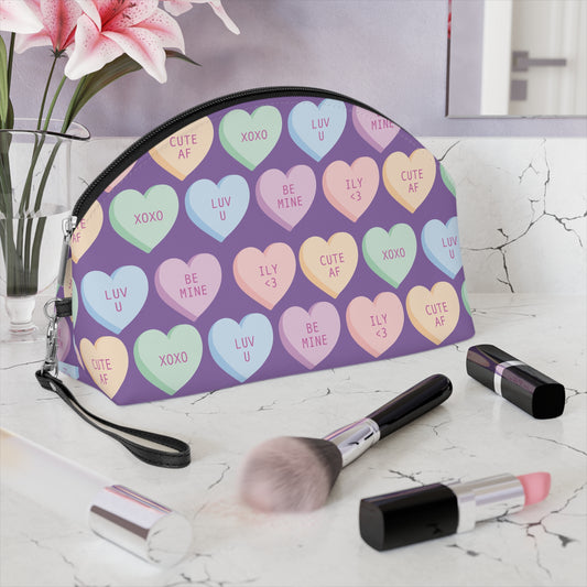 V-Day Hearts Patterned Purple Makeup Bag