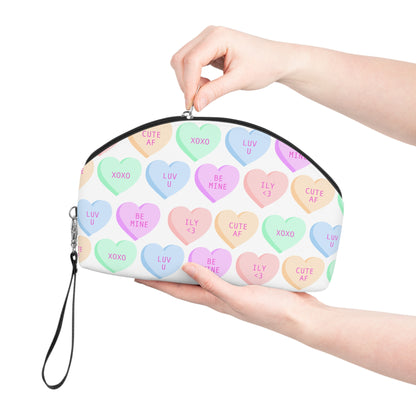 V-Day Heart Patterned White Colored Makeup Bag