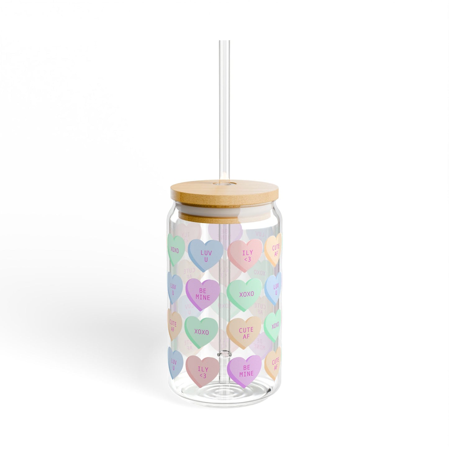 V-Day Heart Patterned Sipper Glass, 16oz