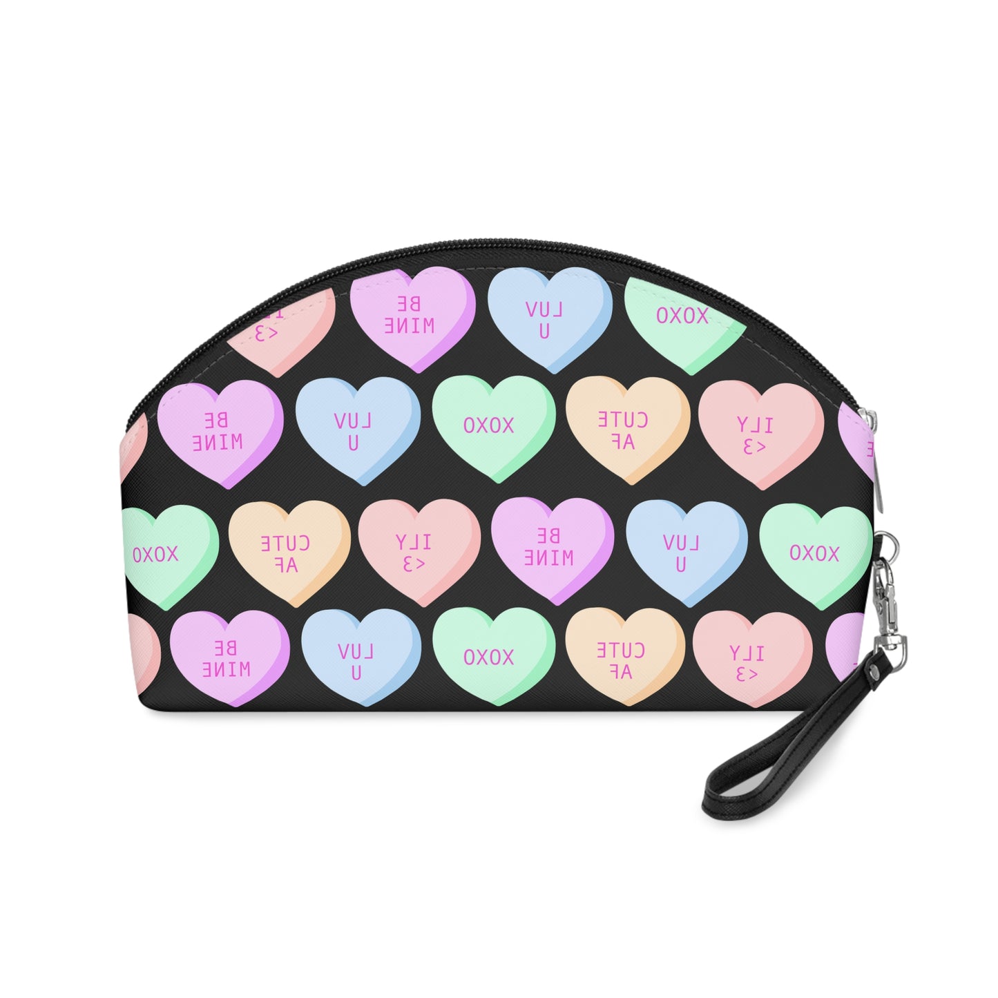 V-Day Hearts Patterned Black Makeup Bag