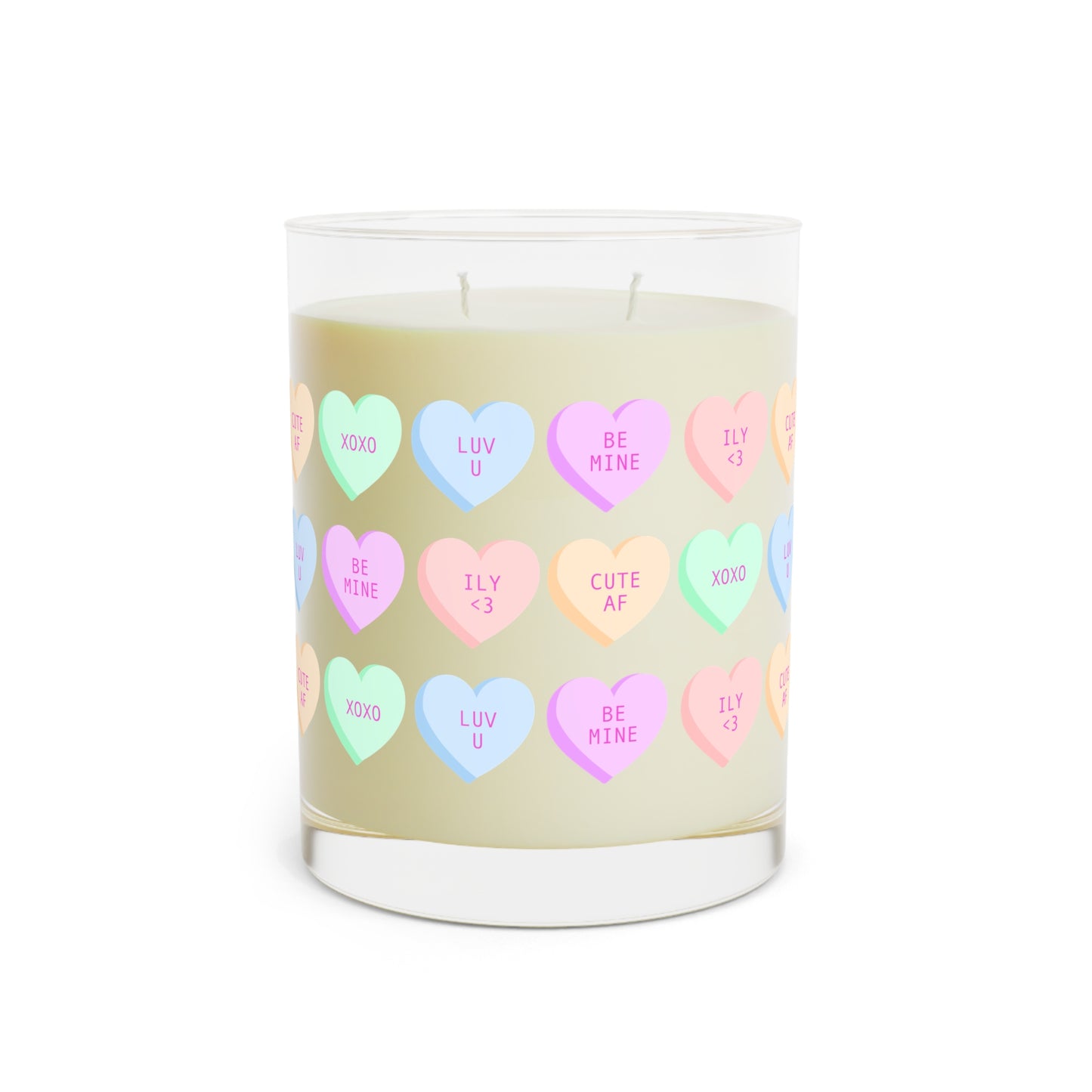 V-Day Heart Patterned Scented Candle - Full Glass, 11oz