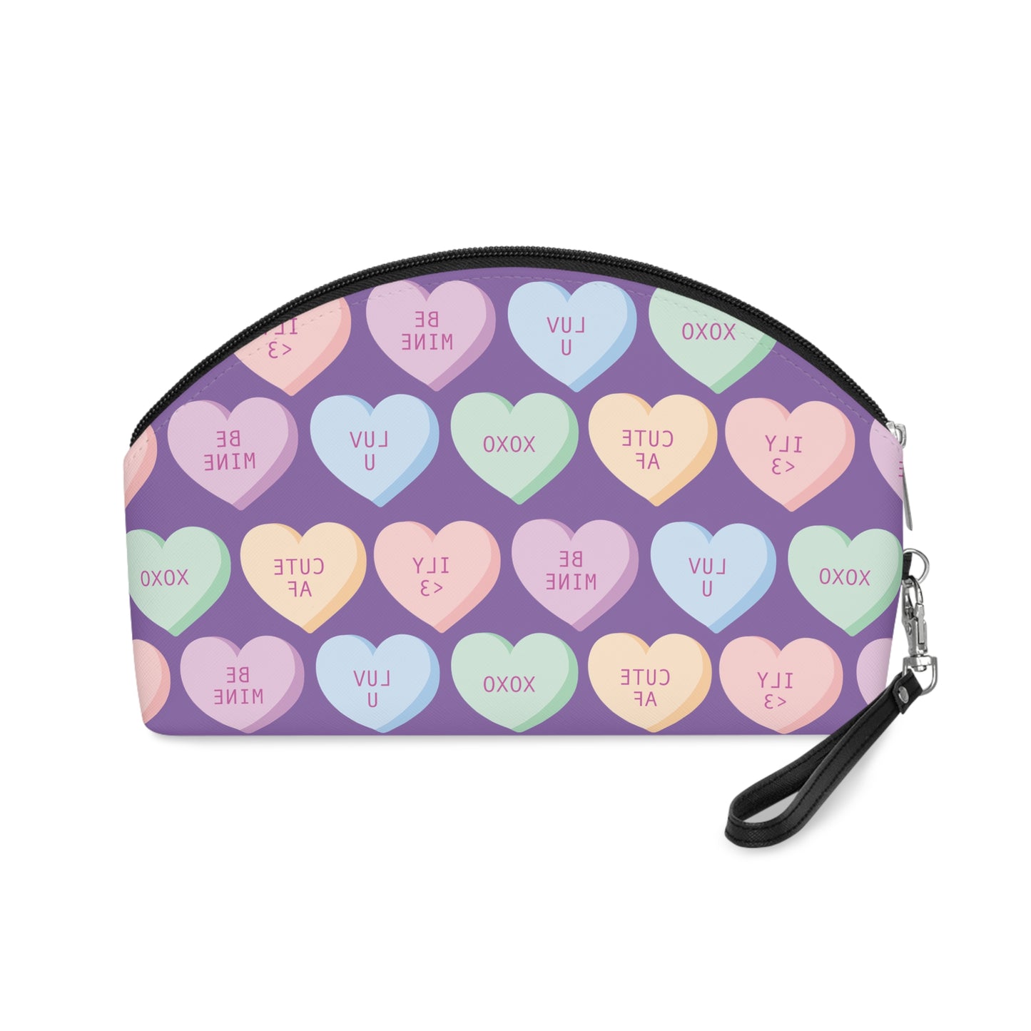 V-Day Hearts Patterned Purple Makeup Bag