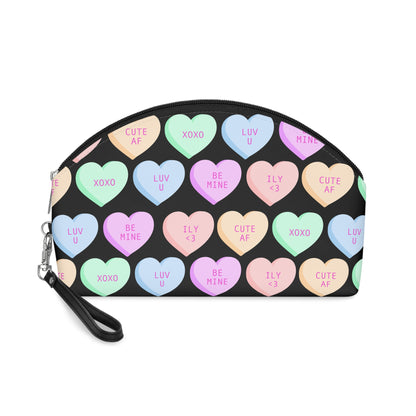 V-Day Hearts Patterned Black Makeup Bag