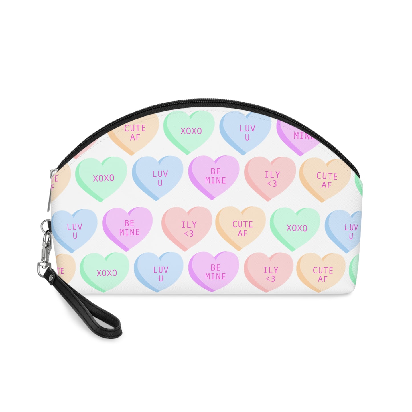 V-Day Heart Patterned White Colored Makeup Bag